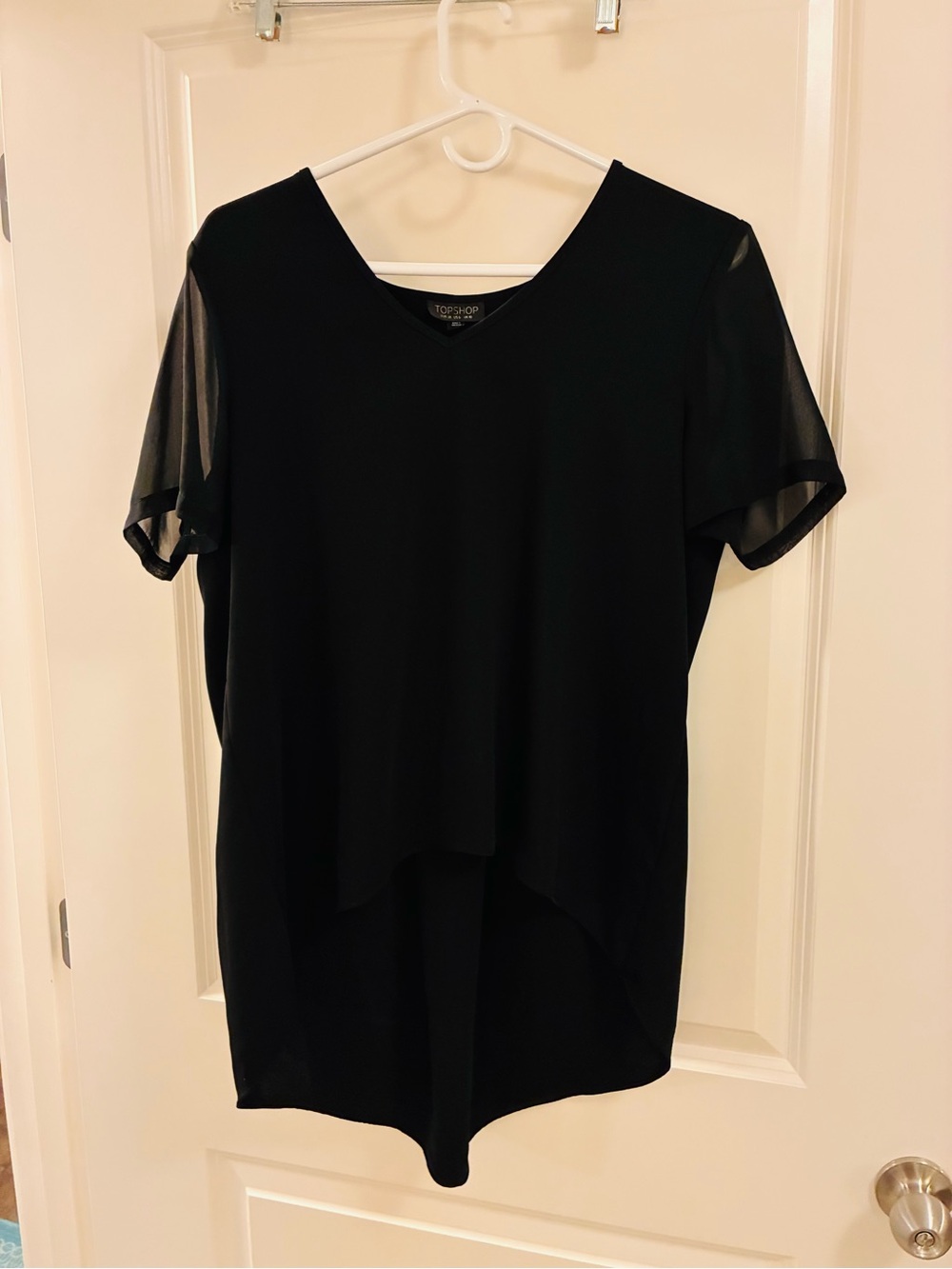 Topshop Black V-Neck Hi-Low Short Sleeve Tunic